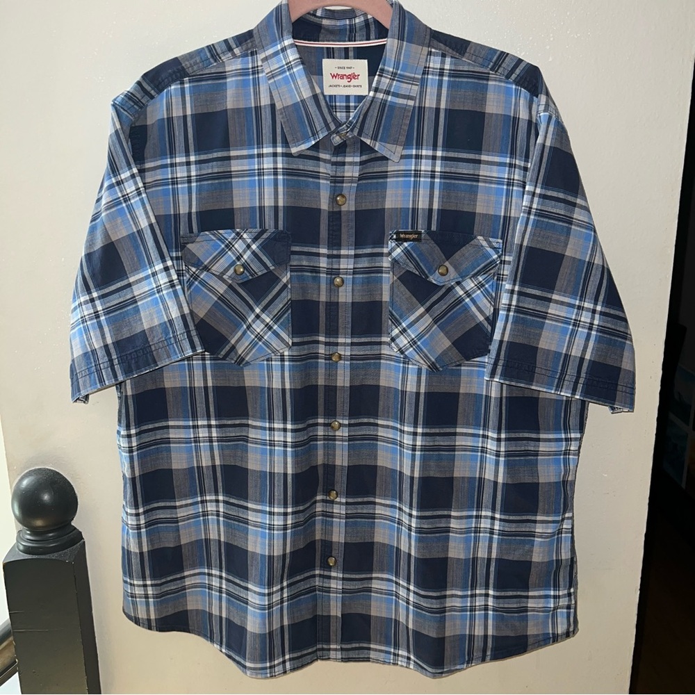 Wrangler Men’s Blue Plaid Western Snap Button Shirt - Size XL